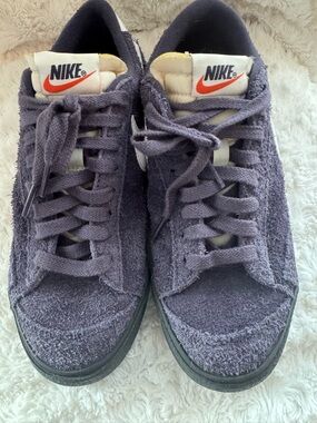 Women’s Nike Dark Purple Suede Low-Top Sneakers with Orange Logo